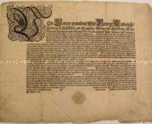 Patent von Georg Rudolph Herzog von Liegnitz gegen den Einfall von Kosaken im Herzogtum Schlesien