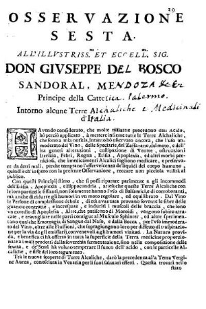 Osservazione Sesta all'Illustriss. et Eccell. Sig. Don Giuseppe del Bosco ...