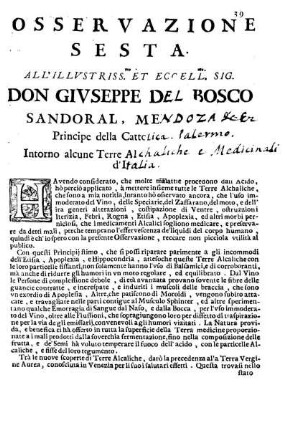Osservazione Sesta all'Illustriss. et Eccell. Sig. Don Giuseppe del Bosco ...