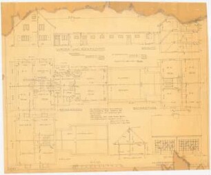 Siedlungsplan, Plathe/Rega Entwurf für ein Zweimal-Zweifamilienhaus: Grundrisse, Aufrisse, Schnitt, 1:50