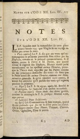 225, Notes sur l'ODE XII. Liv. IV.