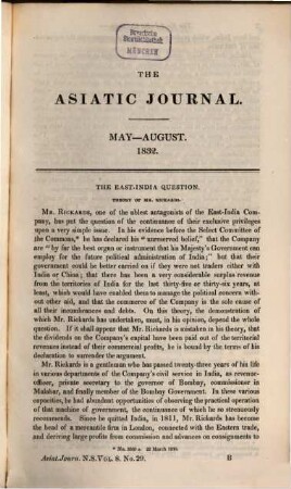 The Asiatic journal and monthly register for British and foreign India, China and Australasia. 8, 8. 1832