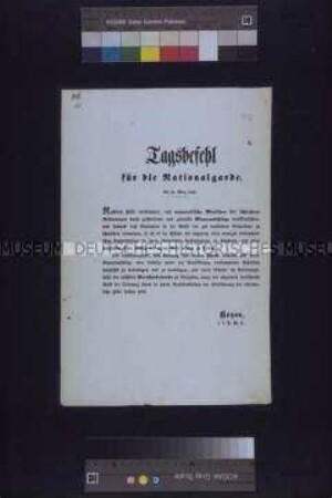 Bekanntmachung: Tagesbefehl für die Nationalgarde vom Oberkommandanten der Nationalgarde Hoyos; Wien, 24. März 1848