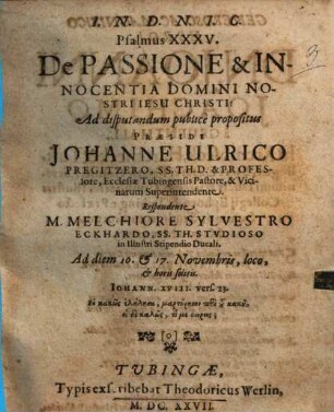 Psalmus XXXV. de passione & innocentia Domini nostri Iesu Christi
