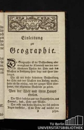 Von der Welt und ihren Haupttheilen.