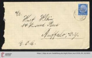 Korrespondenz von Alice und Ludwig Klein: Umschlag von Ludwig Klein an Kurt Klein