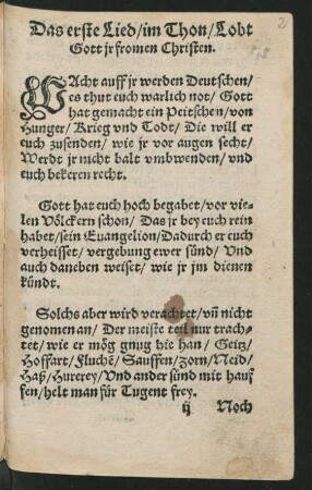 Das erste Lied/ im Thon/ Lobt Gott jr fromen Christen.