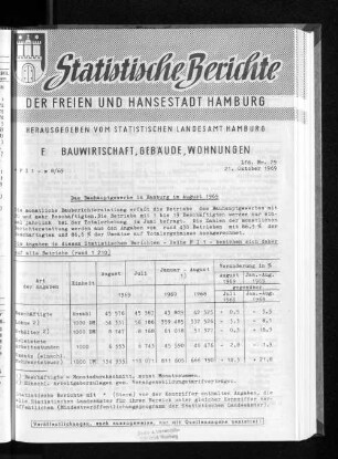 Das Bauhauptgewerbe in Hamburg im August 1969 : Lfd. Nr. 29