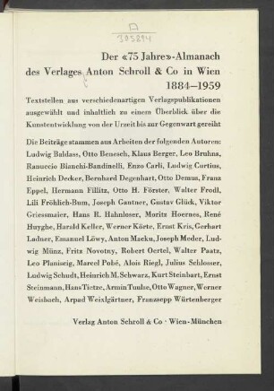 Der "75 Jahre"-Almanach des Verlages Anton Schroll & Co in Wien 1884-1959