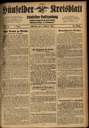 Erste Ausgabe vom Montag, den 05. Februar 1934.