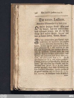 Die XXXIV. Lection. Gehalten Mittwochs d. 13. Junii. 1725.