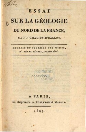 Essai sur la géologie du Nord de la France