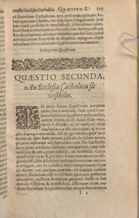 Quaestio Secunda, An Ecclesia Catholica sit visibilis.