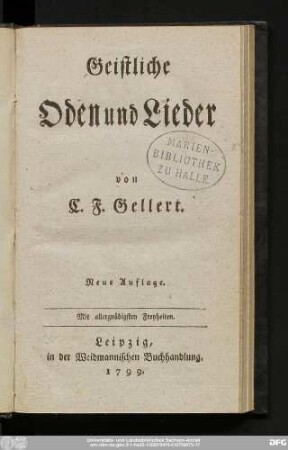 Geistliche Oden und Lieder