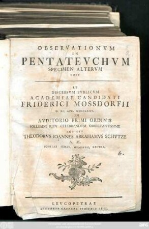 Specimen 2: Observationvm In Pentatevchvm Specimen ...