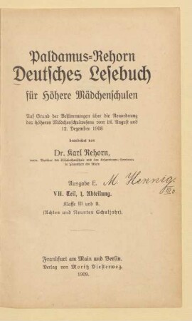 Abteilung 1 = Klasse 3 umd 2 (Achtes und Neuntes Schuljahr), [Schülerband]: [Abteilung 1 = Klasse 3 umd 2 (Achtes und Neuntes Schuljahr), [Schülerband]]