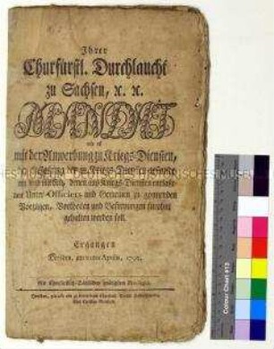 Mandat von Friedrich August III. Kurfürst von Sachsen betreffend Anwerbung und Entlassung von Kriegsdienstleistenden