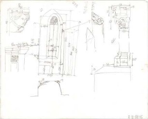 ohne Verfasserangabe; mittelalterliche Kirchen - Fenster u. Säulen (Ansicht, Details)
