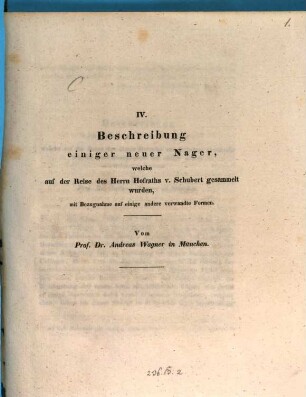 Beschreibung einiger neuer Nager, welche auf der Reise des Herrn Hofraths von Schubert gesammelt wurden : mit Bezugnahme auf einige andere verwandte Formen