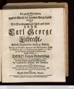 2: Die ... Betrachtung über den wahren Werth des sinlichen Vegnügens ...