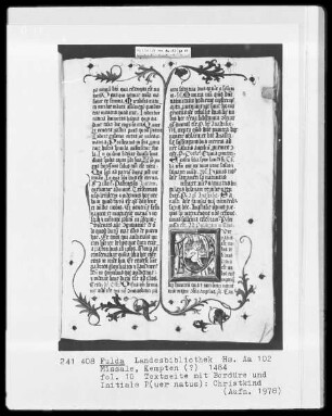 Missale — Initiale P (uer natus), darin das Christkind, Folio 10recto