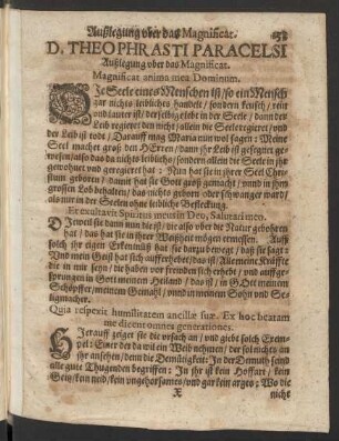 D. Theophrasti Paracelsi Außlegung uber das Magnificat.