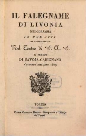 Il falegname di Livonia : melodramma in 2 atti