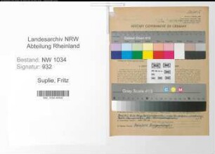 Entnazifizierung Fritz Suplie , geb. 11.12.1878 (Heeres-Konrektor)