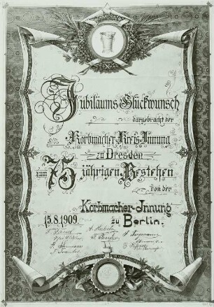 Jubiläums-Glückwunsch für die Korbmacherinnung Dresden