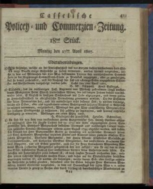 18tes Stück, Montag den 27ten April 1807