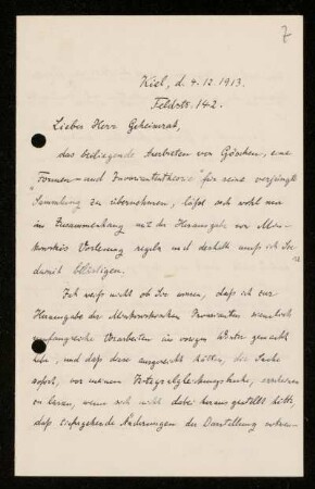Nr. 7: Brief von Otto Toeplitz an David Hilbert, Kiel, 4.12.1913