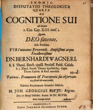 Diss. theol. IV. de cognitione sui, ad loc. 2. Corinth. Cap. XIII, 5