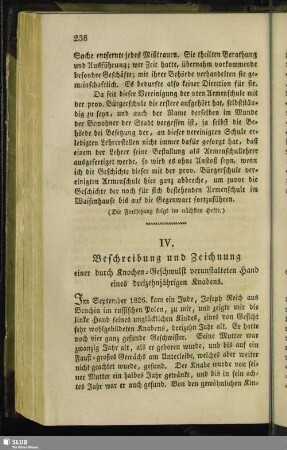 Beschreibung und Zeichnung einer durch Knochen-Geschwulst verunstalteten Hand eines dreizehnjährigen Knabens