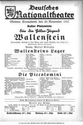Wallenstein [Wallensteins Lager; Die Piccolomini]