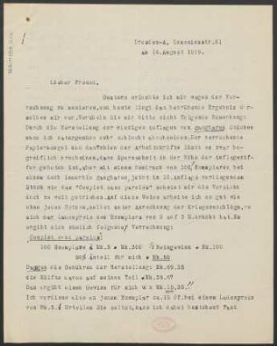 Brief an Ludwig Strecker (senior) an B. Schott's Söhne : 14.08.1919