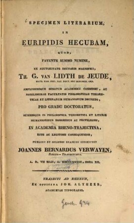 Specimen literarium in Euripidis Hecubam : Diss.