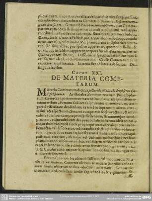 Caput XXI. De Materia Cometarum