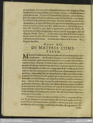 Caput XXI. De Materia Cometarum