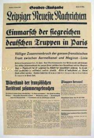 Sonderausgabe der "Leipziger Neuesten Nachrichten" zum Einmarsch der Wehrmacht in Paris