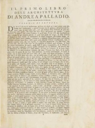 Il Primo Libro Dell'architettvra Di Andrea Palladio.