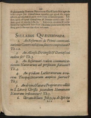 Syllabus Quaestionum.