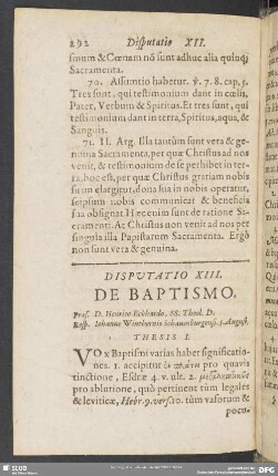 Disputatio XIII. De Baptismo