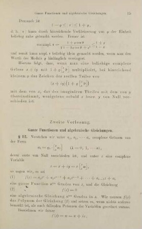 15-25, Zweite Vorlesung. Ganze Functionen und algebraische Gleichungen.