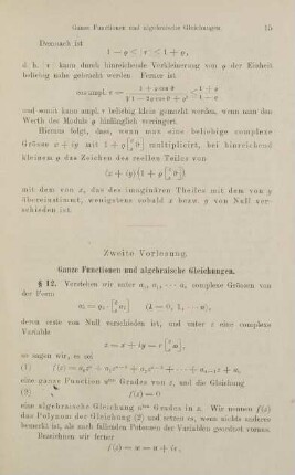 15-25, Zweite Vorlesung. Ganze Functionen und algebraische Gleichungen.