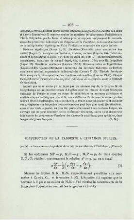 CONSTRUCTION DE LA TANOENTE A CERTAINES COURBES.