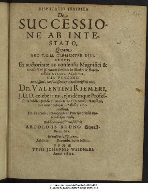 Disputatio Iuridica De Successione Ab Intestato