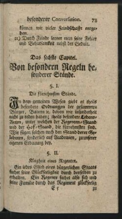 Das sechste Capitel. Von besondern Regeln besonderer Stände