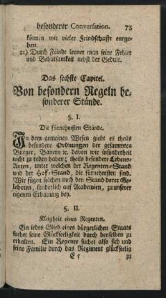 Das sechste Capitel. Von besondern Regeln besonderer Stände
