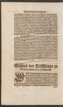 Abschied des Reichßtags zu Nürnberg/ Anno 1542. auffgericht.