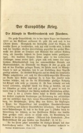 Die Kämpfe in Nordfrankreich und Flandern